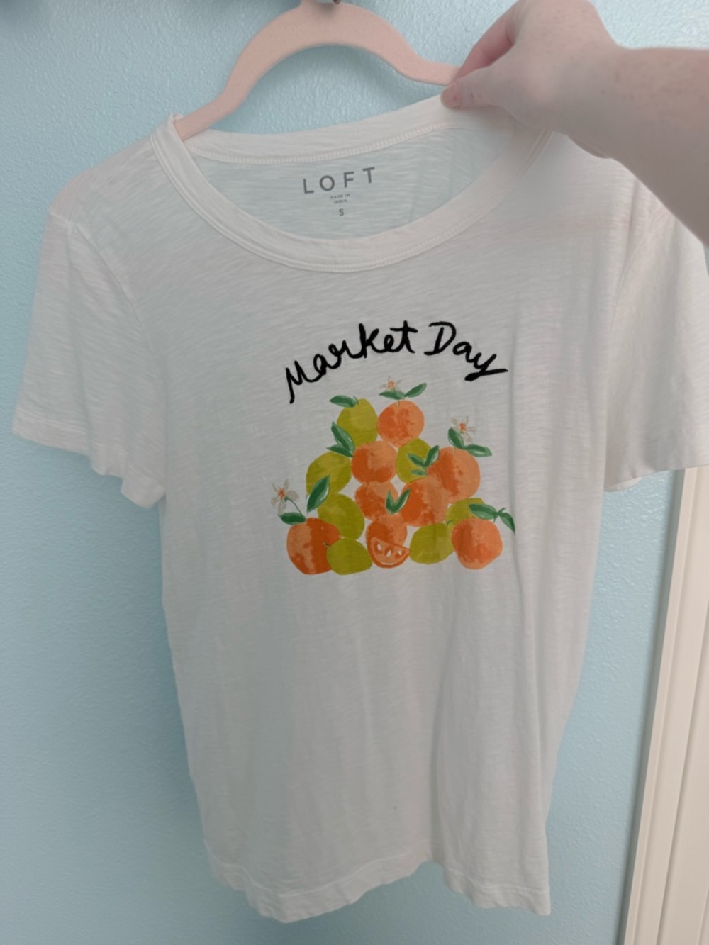 LOFT Cream Tee with Orange & Green Fruit Graphic